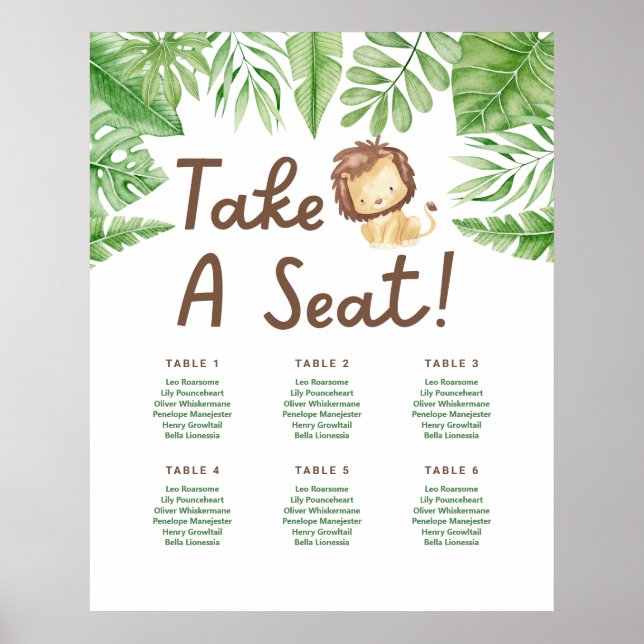 Póster Leo Safari Baby Shower Seating Poster (Frente)