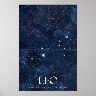 Póster Leo Zodiac Poster con nombre, signo estrella zodia