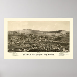 Póster Leominster Norte, MAMÁES Mapa Panorámico - 1887