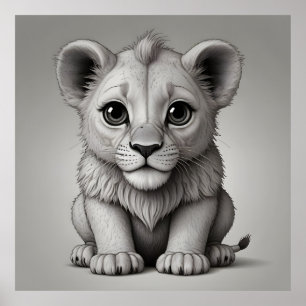 Póster León Adorable con Ojos Grandes