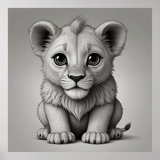 Póster León Adorable con Ojos Grandes (Frente)