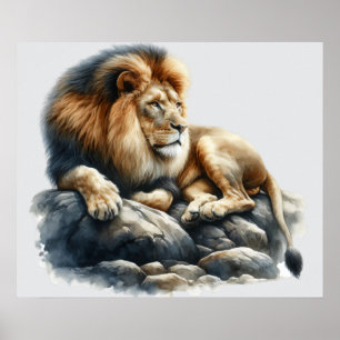 Póster León africano en acuarela