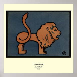 Póster León - anticuario, ilustracion de libro colorido