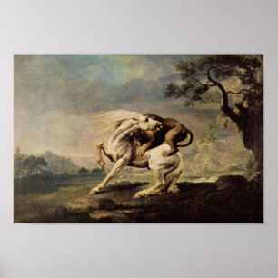 Póster León ataca un caballo