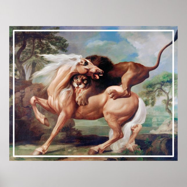 Póster León atacando una pintura de caballos-17620 (Frente)