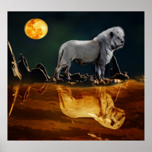 Póster León blanco que protege la noche