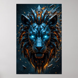 Póster León ciber azul