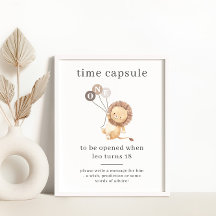 León con 3 globos marrones Cápsula de tiempo