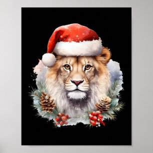 Póster León con Navidades Gorra Sudáfrica Safari Animal