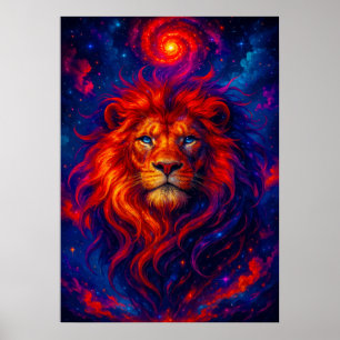 Póster León cósmico con feroz galaxia Mane Fantasía