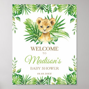 Póster León de bienvenida de Baby Shower de la vegetación