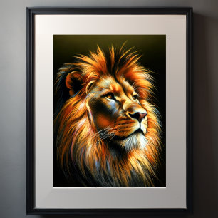 Póster León de dibujo de pasto duro