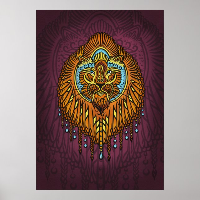 Póster León de espíritu real | Ornate Tribal Mandala Roar (Frente)