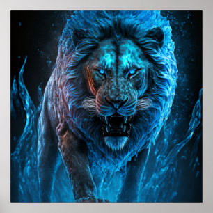 Póster León de fuego azul