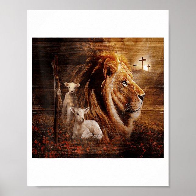 Póster León de Judá Cordero Dios Cruz Jesús Luz Dios  (Frente)