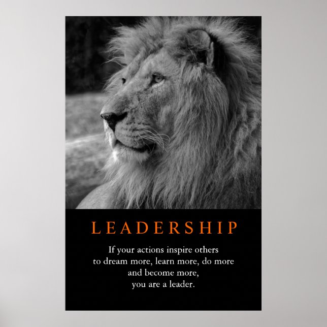 Póster León de Liderazgo Motivador en Blanco y Negro (Frente)