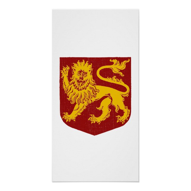 Póster León de Oro sobre el Escudo Rojo Heraldry (Anverso)