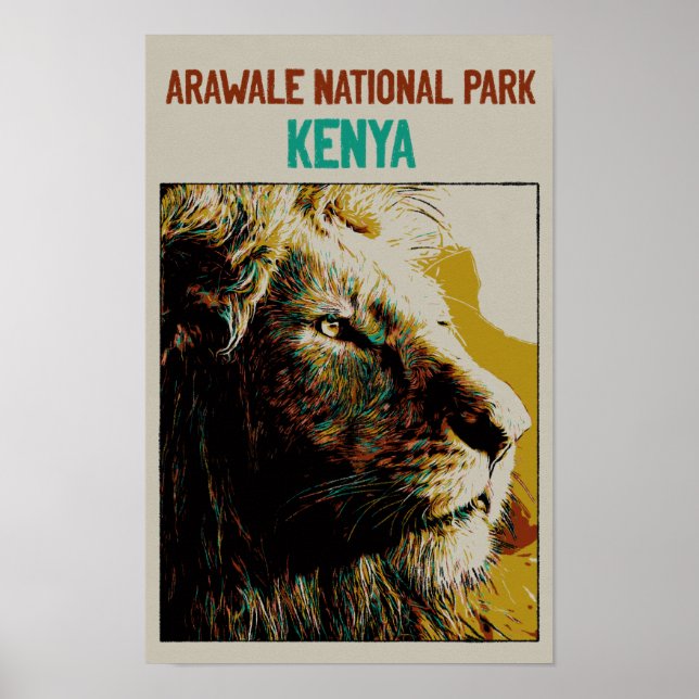 Póster León del Parque Nacional Arawale de Kenia (Frente)