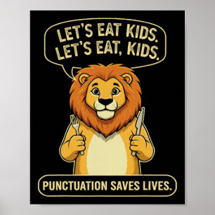 Póster León divertido comamos niños la puntuación salva v