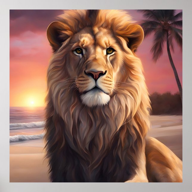 Póster León en la playa (Frente)