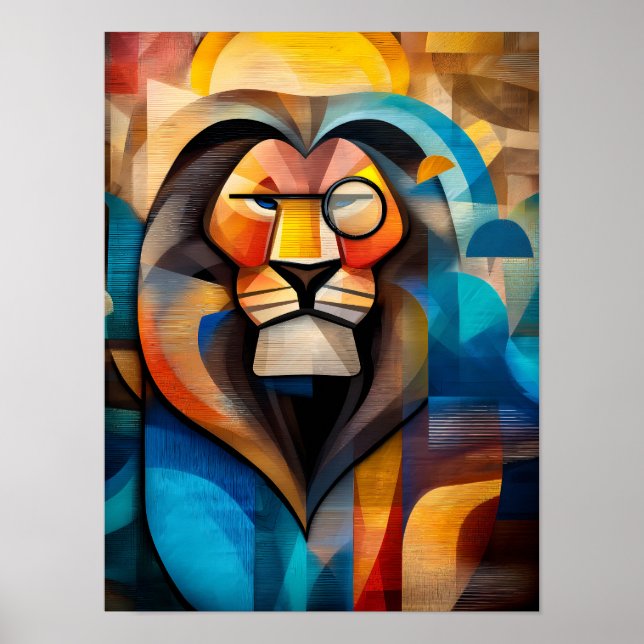 Póster León encantador: rey cubista con monóculo (Frente)