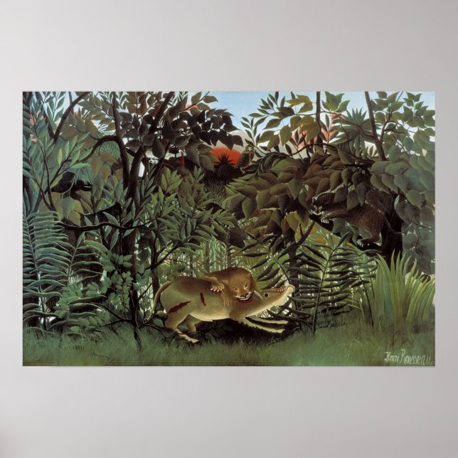 Póster León hambriento de Henri Rousseau, animal salvaje  (Frente)