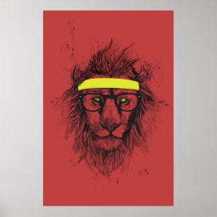 Póster león hipster (rojo)