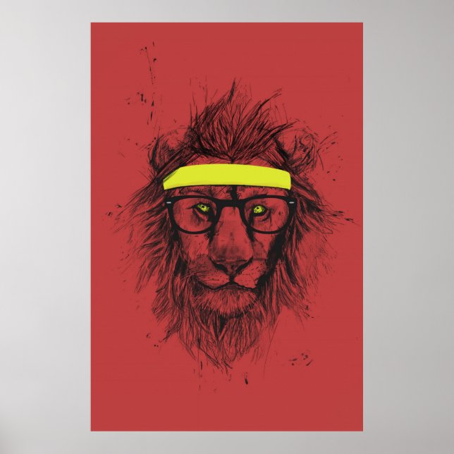 Póster león hipster (rojo) (Frente)