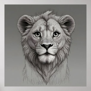 Póster león lindo con ojos grandes