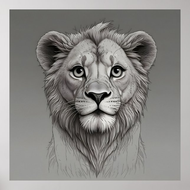 Póster león lindo con ojos grandes (Frente)