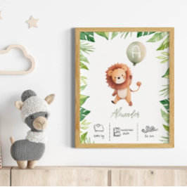 Póster León lindo personalizado con guardería de globos