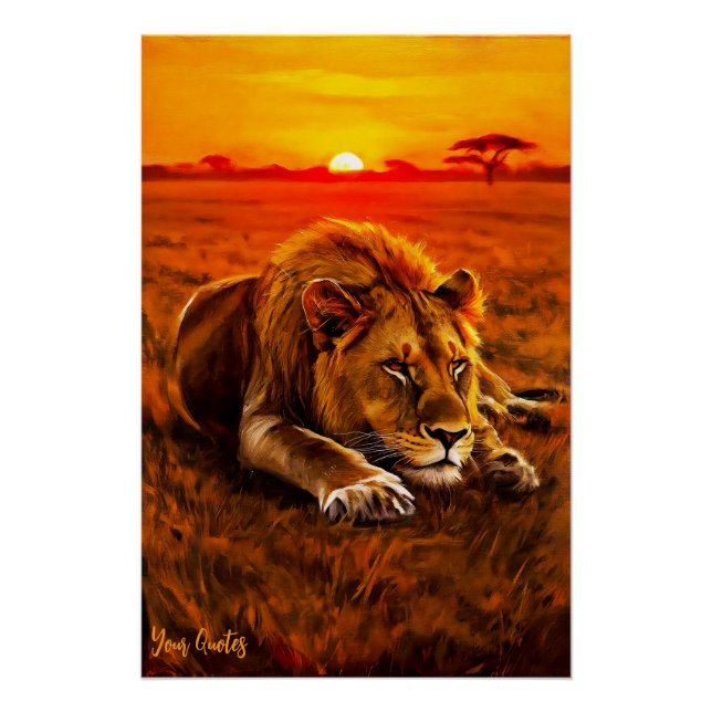 Póster León Macho Descansando en la Sabanas Doradas (Anverso)