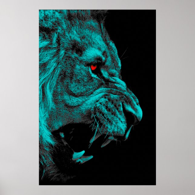 Póster León macho enojado depredador carnivore (Frente)