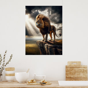 Póster León majestuoso en el acantilado - Vida silvestre