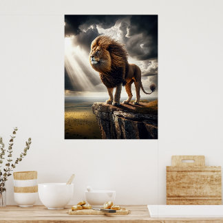 Póster León majestuoso en el acantilado - Vida silvestre