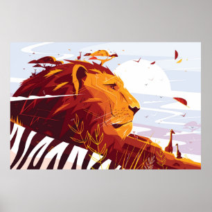 Póster León majestuoso en safari Rey de bestias mentiendo