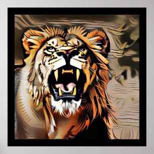 Póster León Majestuoso Feroz - Rey De Las Bestias