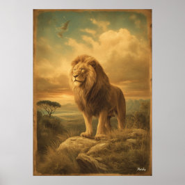 Póster León Majestuoso – Safari Retro Vintage de Mediados