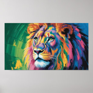 Póster León Mane Eléctrico - Neon Dreams Wildlife Art