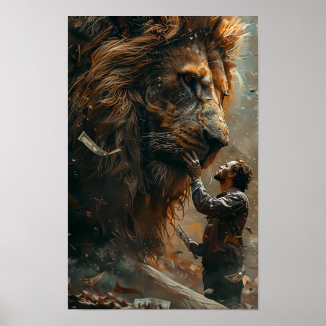 Póster León monetario: Poster único que presenta un león  (Frente)