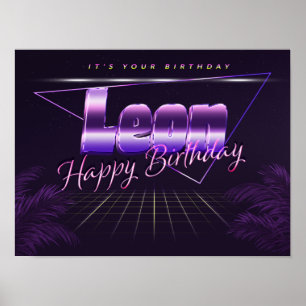 Póster Leon Name Vorname lila retro Poster Geburtstag