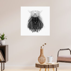 Póster León negro con corona y monograma