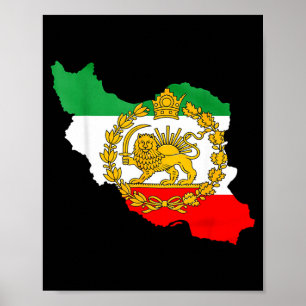 Póster león persa, mapa de irán, bandera iraní, león &