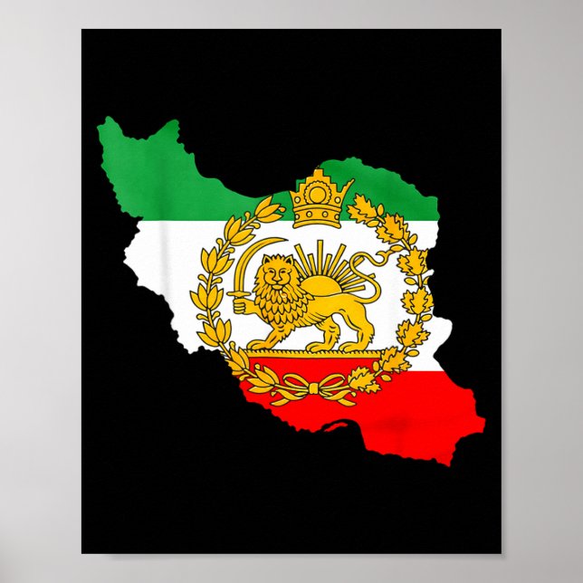 Póster león persa, mapa de irán, bandera iraní, león &amp (Frente)