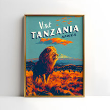 León Poster de viaje de vintage de Tanzania África