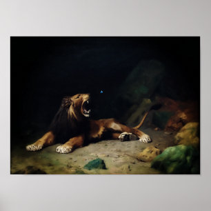 Póster León que rompe en una mariposa