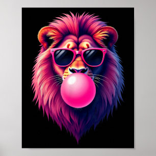 Póster León rosado que sopla burbuja