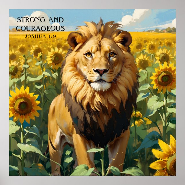 Póster León único en la fe del campo de girasol amarillo (Frente)