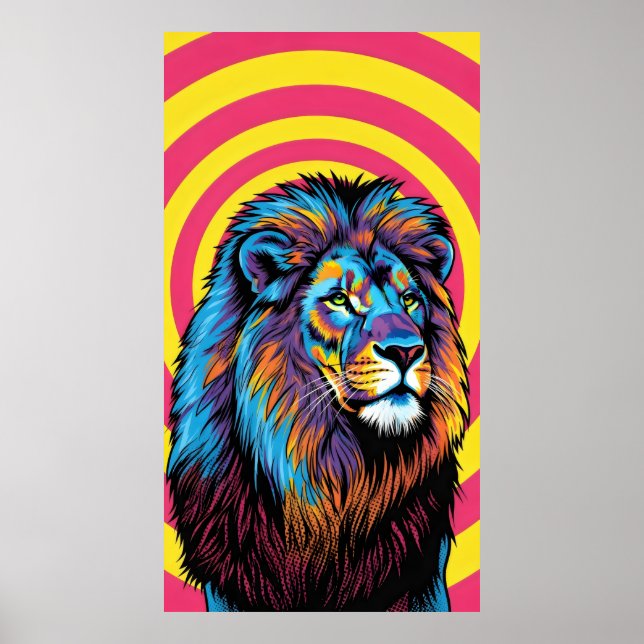 Póster león vibrante de colores vivos (Frente)