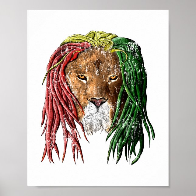 Póster León vintage rasta reggae (Frente)